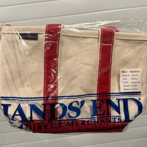 Lands' End Red and Cream Tote Bag